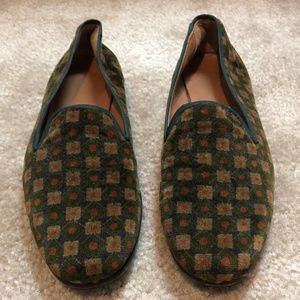STUBBS & WOOTTON Green/Brown Velvet Round Toe Flat